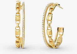 Precious Metal-Plated Sterling Silver Mercer Link Pavé Halo Hoops