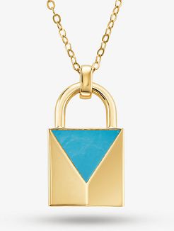 14K Gold-Plated Sterling Silver Turquoise Large Lock Necklace