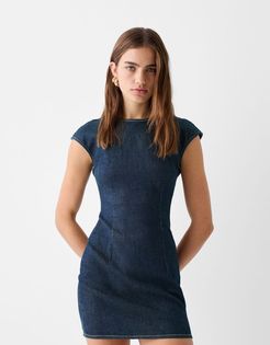 Vestito In Denim Con Mini Maniche Corte Donna S Azzurro