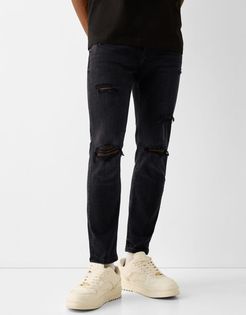 Jeans Skinny Strappi Uomo 52 Nero