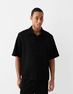 Camicia A Maniche Corte Plissettata Uomo Xl Nero