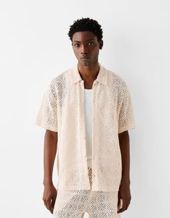 Camicia Con Struttura In Crochet Uomo Xs Avorio