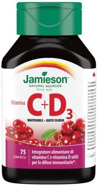 Vitamina C 500 + D Integratore per il Sistema Immunitario Gusto Ciliegia 75 compresse