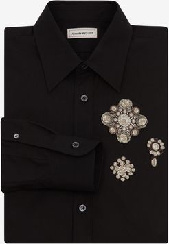 Embroidered Pearl Patches Shirt - Item 649690QQN661000