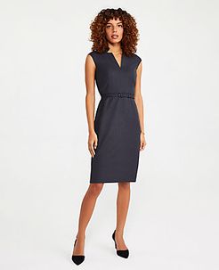 The Petite Belted Notched Collar Dress in Tropical Wool