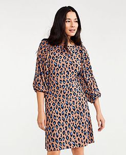 Animal Print Shirred Sleeve Shift Dress