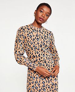 Leopard Jacquard Puff Sleeve Sweater