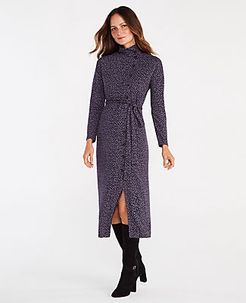 Petite Spotted Side Button Mock Neck Dress