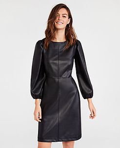 Petite Seamed Faux Leather Flare Dress