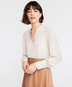 Petite Shirred Split Neck Blouse