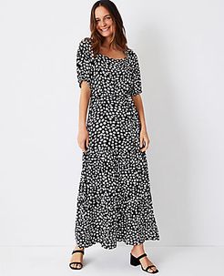 Animal Print Puff Sleeve Belted Maxi Dress