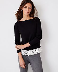 Eyelet Mixed Media Sweater