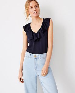 Ruffle V-Neck Shell Top