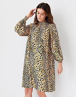 Petite Leopard Print Smocked Shift Dress