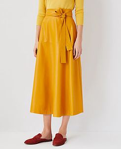 Petite Faux Leather Tie Waist Midi Skirt