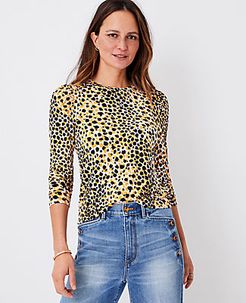 Petite Leopard Print 3/4 Ruched Sleeve Top