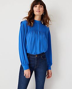 Petite Mixed Media Pintucked Yoke Top