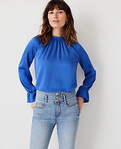 Petite Ruffled Mock Neck Top