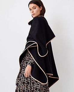 Faux Leather Trim Open Front Poncho