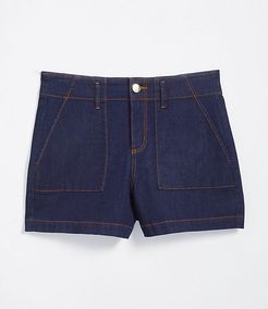 High Waist Patch Pocket Denim Shorts in Rinse Wash