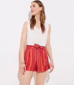 Striped Linen Blend Tie Waist Shorts