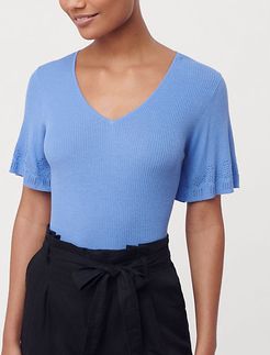 Pointelle Flutter Sleeve Sweater Tee