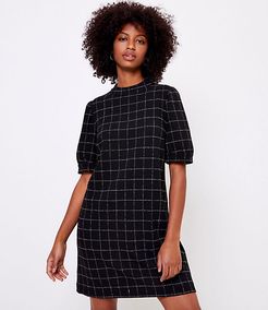 Petite Windowpane Puff Sleeve Shift Dress