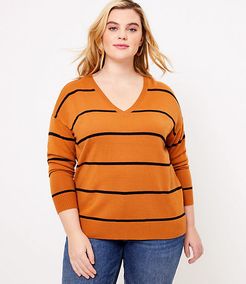 LOFT Plus Striped V-Neck Sweater