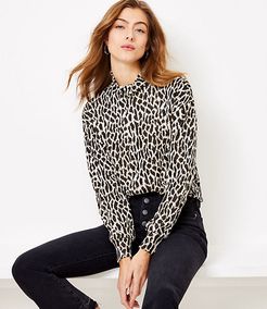 Petite Animal Spotted Mock Neck Top