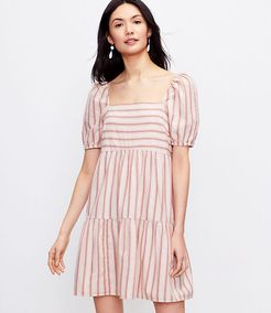 Striped Square Neck Puff Sleeve Dress