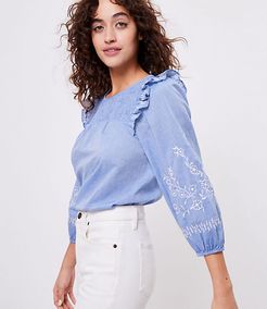 Petite Embroidered Smocked Blouse