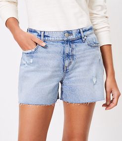 The Petite High Waist Cut Off Denim Short in Mid Indigo