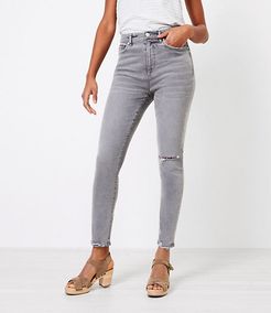 The Petite Chewed Hem High Waist Skinny Jean in Silver Grey