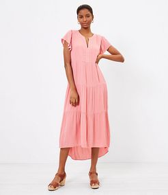 Petite Tiered Flutter Sleeve Midi Dress