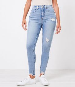 The Curvy Chewed Hem High Waist Skinny Jean in Pure Light Indigo Wash