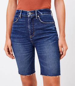 The Petite Fresh Cut Denim Bike Short in Dark Wash