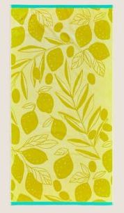 Pure Cotton Lemons Beach Towel - Yellow - One Size