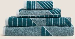 Pure Cotton Geometric Print Towel - Teal Mix - Guest Towel