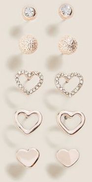 Marks & Spencer 5 Pack Sparkle Heart Stud Earrings - Rose Mix - One Size