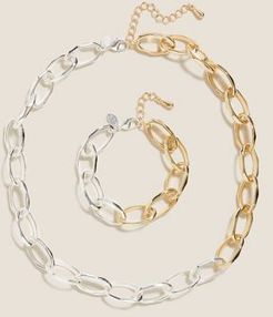 Marks & Spencer Mixed Chain Necklace & Bracelet Set - Silver Mix - One Size