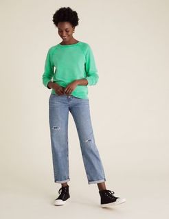 Marks & Spencer Pure Cotton Relaxed Long Sleeve Sweatshirt - Emerald - US 6 (UK 10)