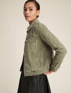 Marks & Spencer Denim Button Detailed Jacket - Khaki - US 2 (UK 6)