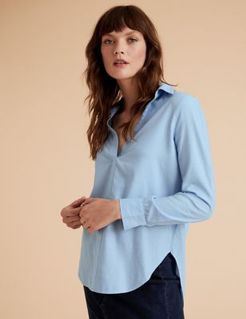 Marks & Spencer Pure Cotton Collared Popover Blouse - Chambray - US 6 (UK 10)