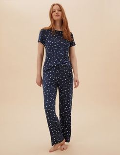 Marks & Spencer Star Print Pyjama Set - Navy Mix - US 6 (UK 10)