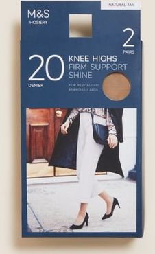 Marks & Spencer 2pk Firm Support Shine Knee Highs - Natural Tan - One Size