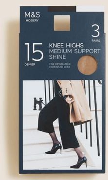 Marks & Spencer 3pk Medium Support Knee High Tights - Natural Tan - One Size