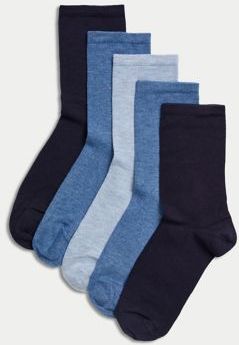 Marks & Spencer 5pk Sumptuously Soft&trade; Ankle Socks - Navy Mix - US 4.5-7 (UK 3-5)