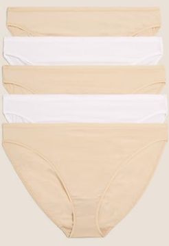 Marks & Spencer 5pk No VPL Microfibre High Leg Knickers - Nude Mix - US 12 (UK 16)