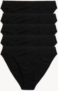 Marks & Spencer 5pk No VPL Cotton Modal High Leg Knickers - Black - US 4 (UK 8)