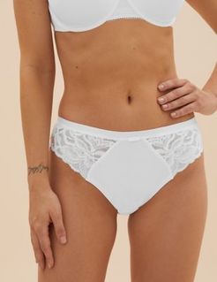 Marks & Spencer Wild Blooms Lace High Leg Knickers - White - US 2 (UK 6)